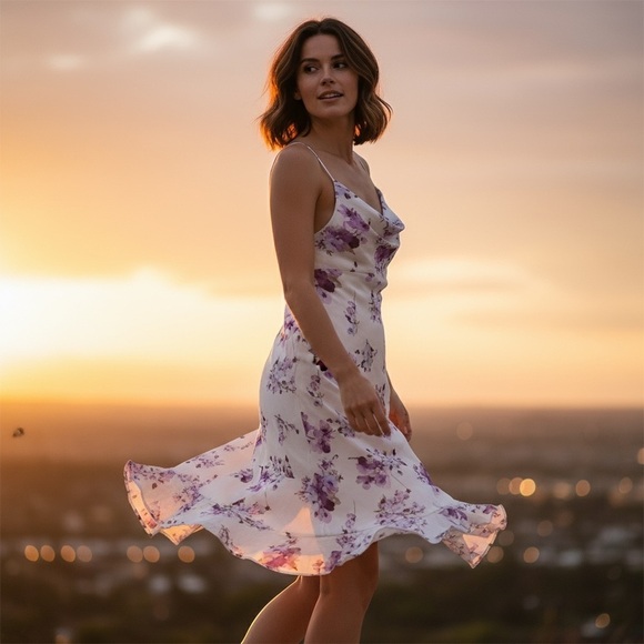 Vintage Dresses & Skirts - Vintage Be Smart Floral Babydoll Midi Dress 8/10 Fairy Purple Ruffled Sheer